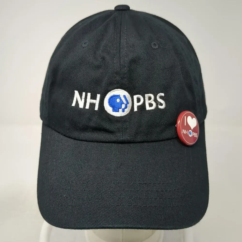 Yupoong Baseball Cap Black One Size NH PBS Logo Hat Adjustable Slideback Pin